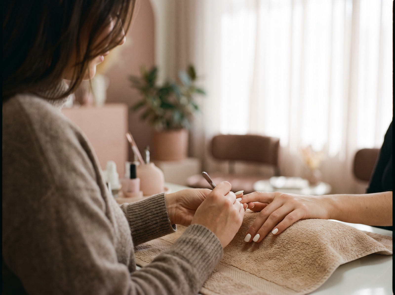 Close-up of a Zayka nail artist refining a cuticle line