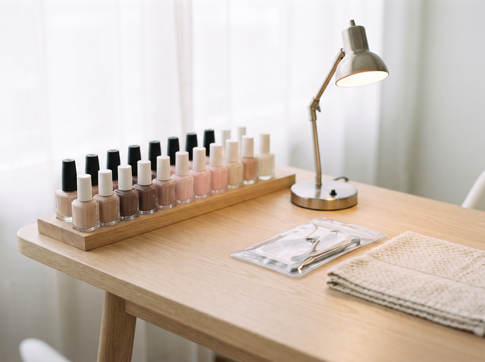 Clean, organised nail workstation at Zayka